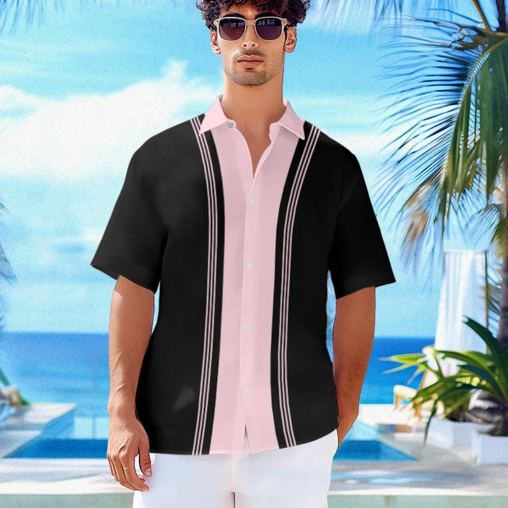 

Summer Hawaiian Shirt Stripe Streetwear Harajuku Tops Fashion Men Beach Shirt Party Luxury Y2k Shirts Short Sleeve Male Clothes