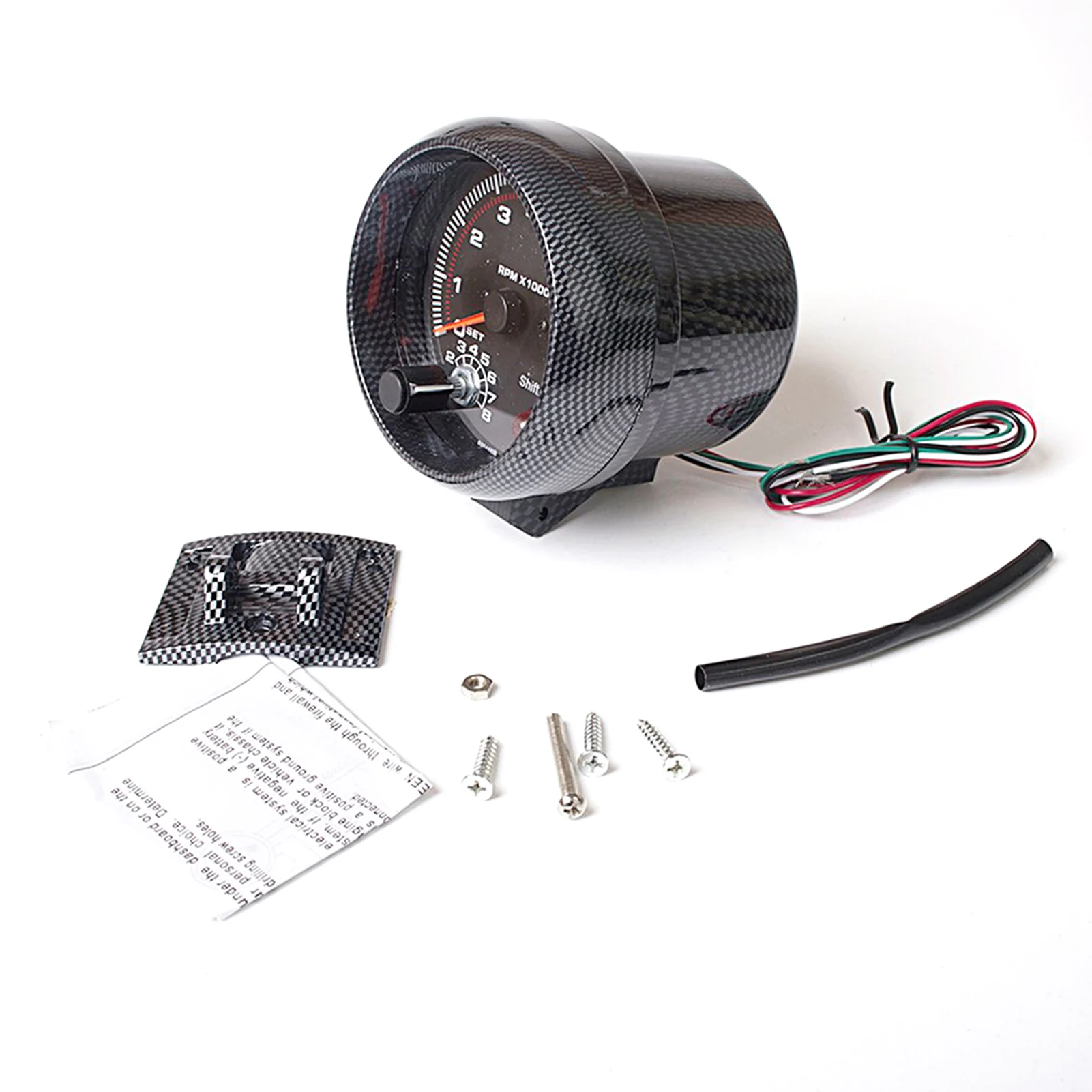 

3.75'' Car Carbon Fibre Tachometer Gauge White Inter Light 0-8000 RPM Car Electronics