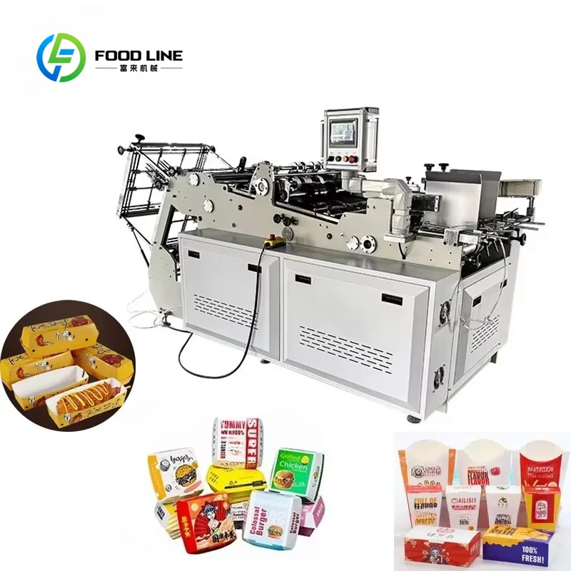 Single Station Takeaway Hot Dog Box Forming Machine To-Go French Fries Popcorn Tray Erecting Fast Food Meal Box Making Machine