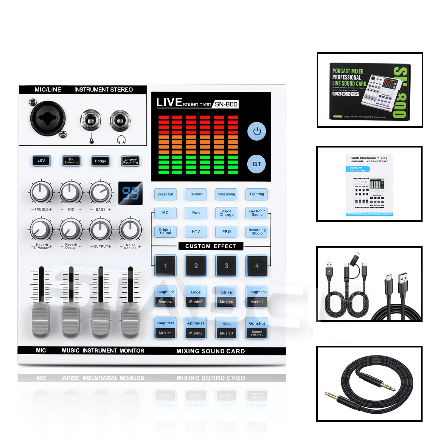 SN-800 بطاقة الصوت الحية لتسجيل الموسيقى الموسيقية معدات استوديو الموسيقى، عالمية لأجهزة الكمبيوتر والهواتف المحمولة