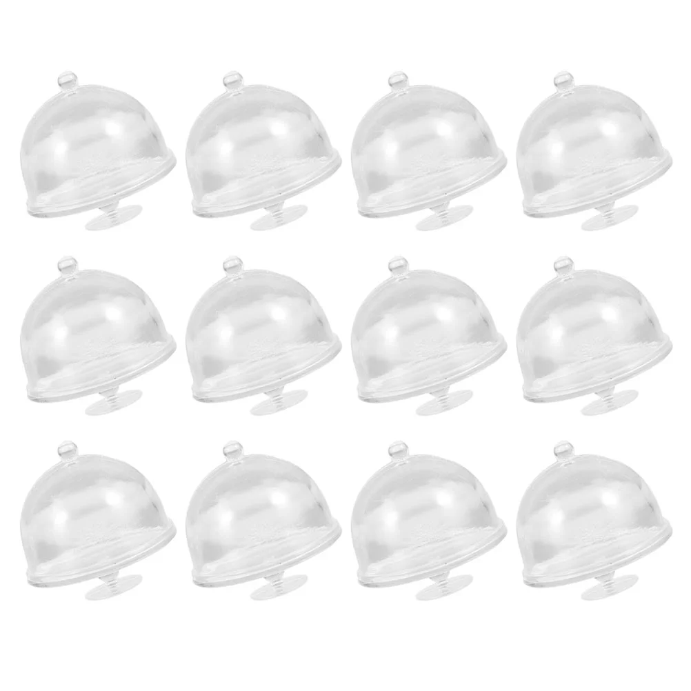 12 Pcs Mini Cake Pans Simulation Holder Stand Plate Display Cover Cupcake With Lid Transparent Small