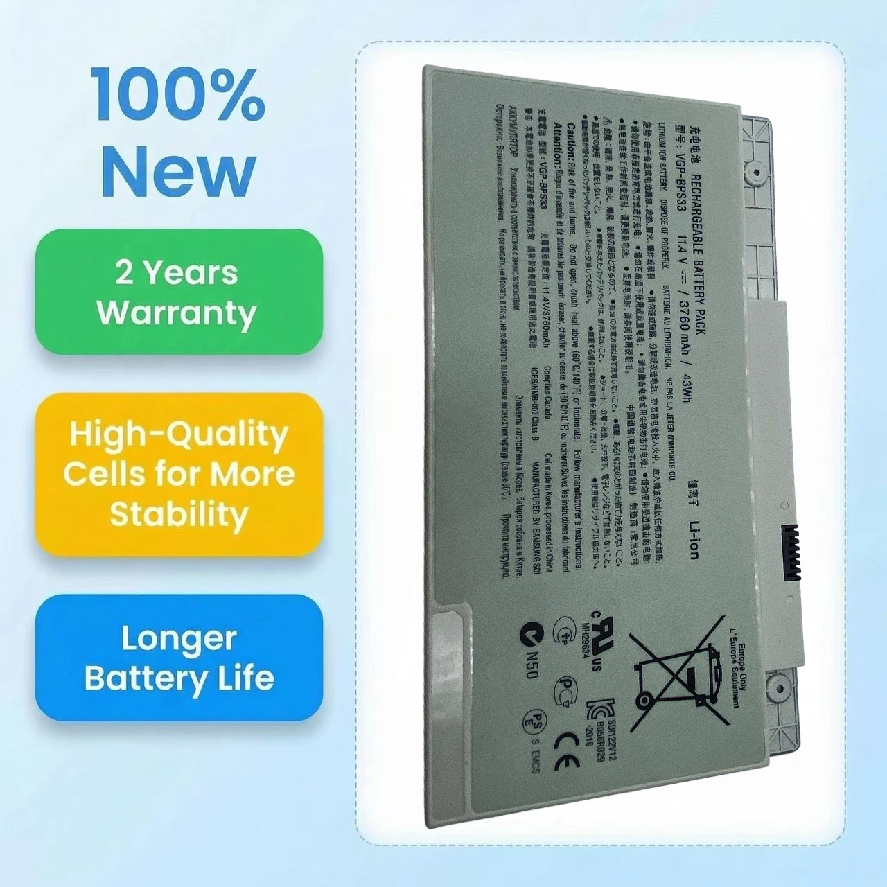 

New VGP-BPS33 11.4V 43Wh 3760mah Laptop Battery For SONY VAIO SVT-14 SVT-15 T14 T15 BPS33 SVT1511M1E SVT14126CXS SVT151190X