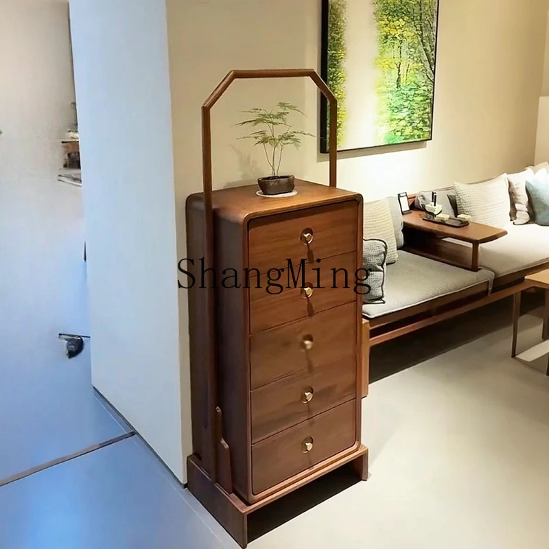 

ZYY new Chinese black walnut chest of drawers modern simple solid wood drawer storage locker