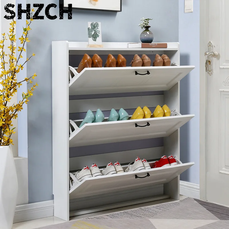Thin Flip-Foot Shoe Cabinet - Modern Entryway Organizer, Space-Saving Slant Door Storage, Real-Wood Look, Easy Assembly