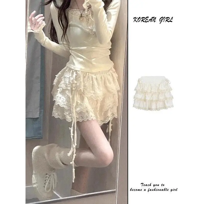 

Нежная кружевная юбка-кейк с высокой талией для женщин, весна-осень, новая коллекция, из полиэстера, эластичная, средней длины или...