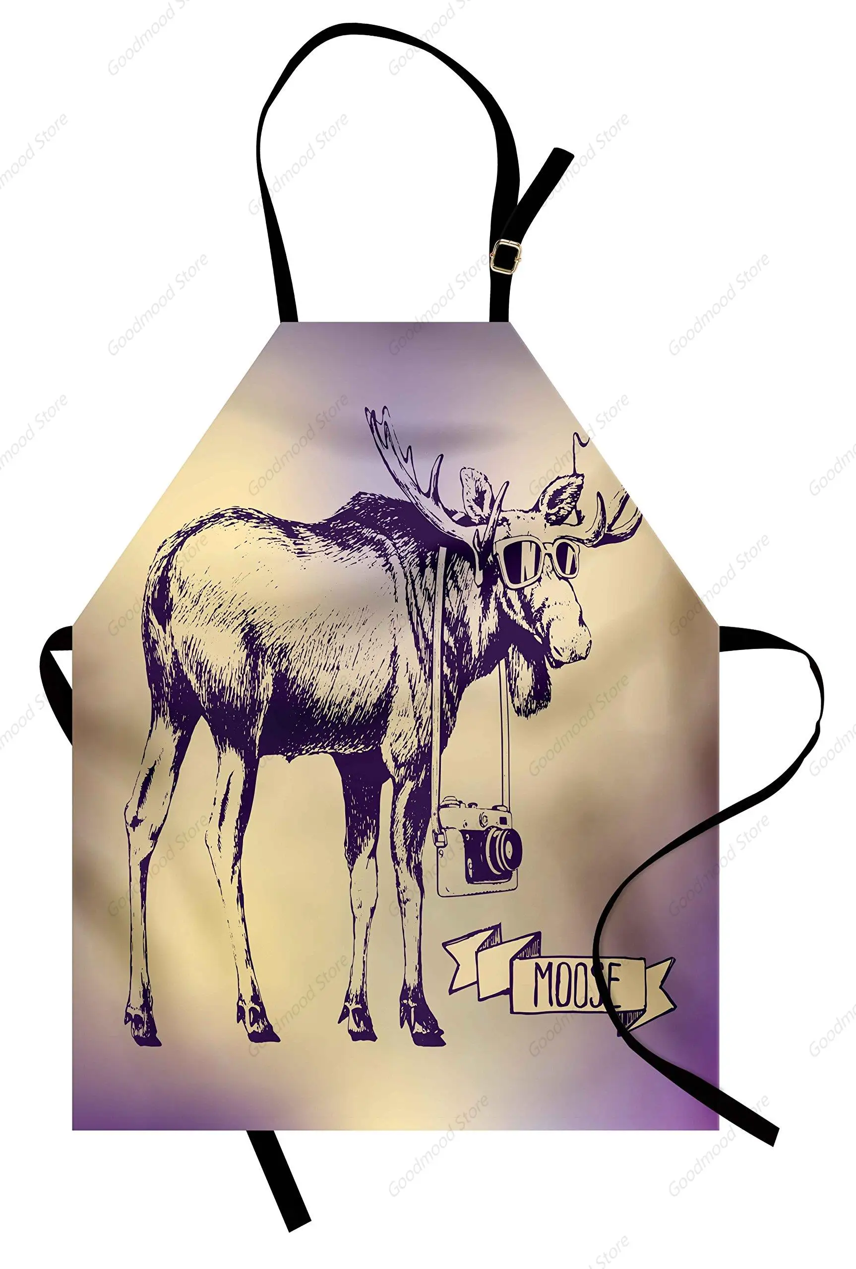 무스 앞치마, 힙스터 사슴 쉐이드 선글라스 디자인, 재미있는 동물 예술, 유니섹스 주방 턱받이, 조절식 목, 요리용