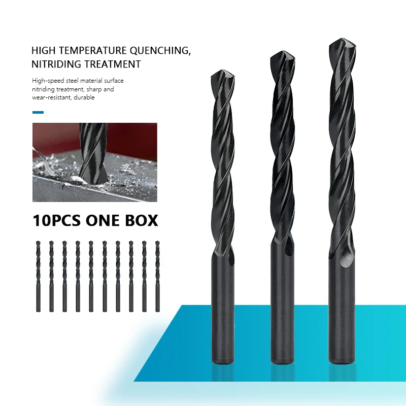 HAMPTON 10pcs 1.6-14mm HSS Drill Bit Nitride Coating Twsit Drill Bit for Wood Metalwoerking Drilling Hole Cutter