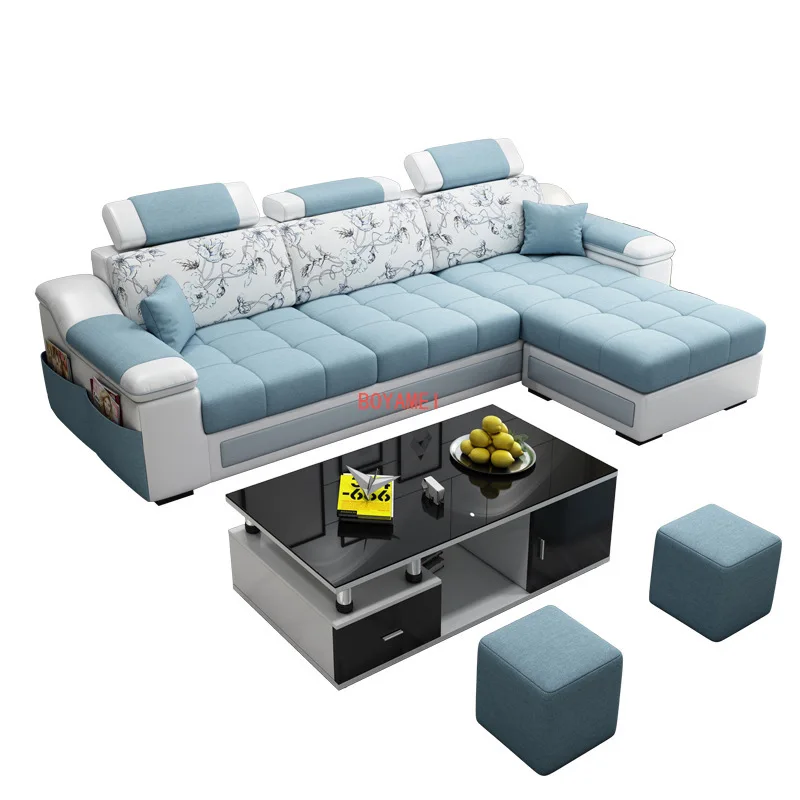 Leather sofa simple modern small family sofa living room full decoration three person combination apartment economic cloth sofa