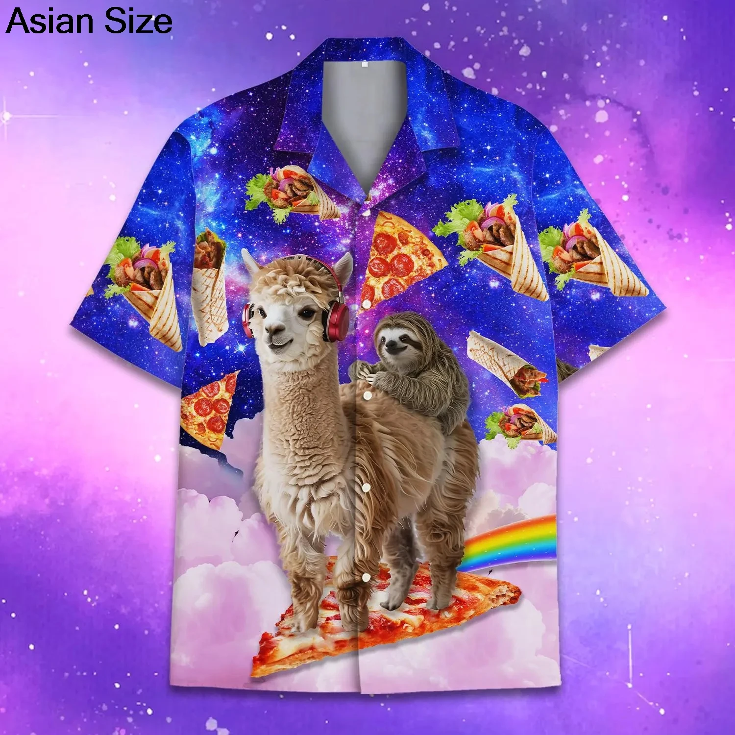 Funny Animal Pizza Hawaiian Shirts Men Women Youth  Music Raccoon Shirt Button Down Space Party Shirt 2025 Vacation Aloha Shirt