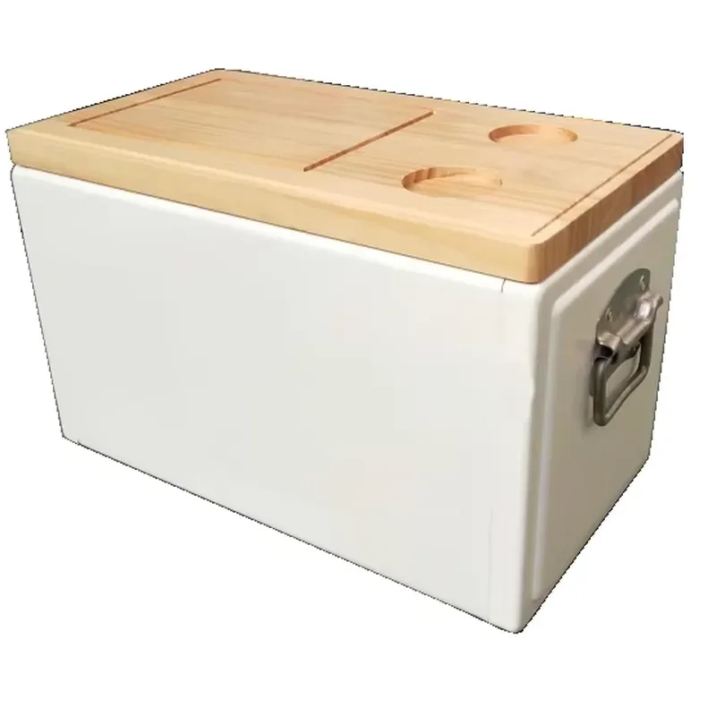 Portable Wooden Lid Cooler Box Large Capacity Ice Chest for Outdoor Camping Fishing Picnic Storage Container with Handle