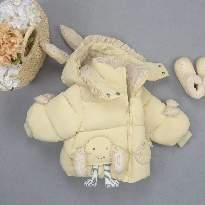 

2025 Winter New Hot Selling Plaid Rabbit Ear Hooded Butterfly Knot Decoration Thickened Warm Cotton Clothing