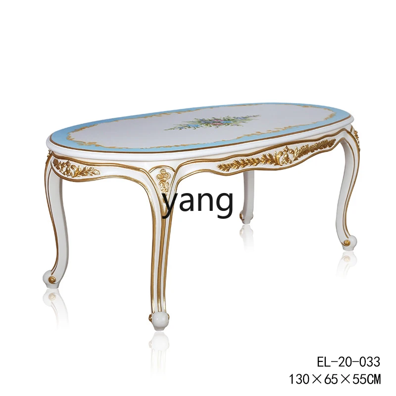 

LXL Romantic Art Hand-Painting Flower Blue White Tea Table Solid Wood Gilding Living Room Tea Table