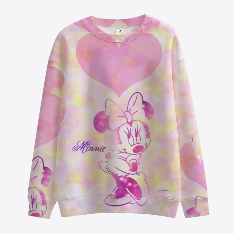 Cartoon Disney Minnie Mickey Sweatshirt Ladies Crewneck Loose Pullover Hoodie Autumn Fun Print Long Sleeve Top