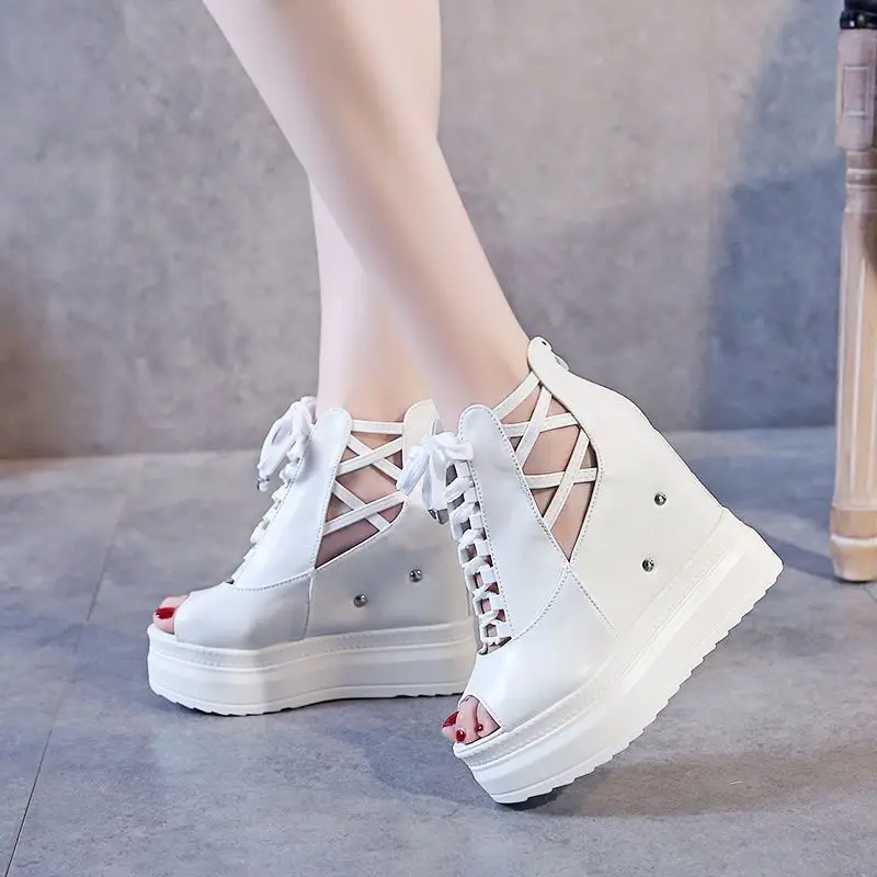 

Hot Woman Height Increasing Sandals 2022 Summer Women Concise Platform Shoes Woman Fashion Thick Bottom Wedges Sandals 12cm