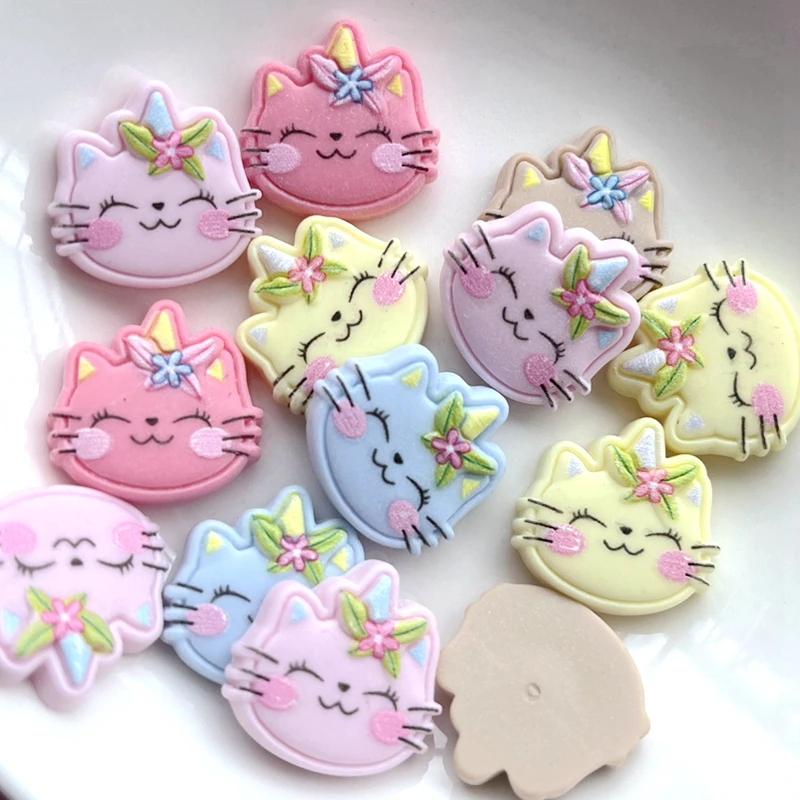 10pcs 21*20mm new cute cartoon animals Happy Kitten Flat back resin DIY jewelry hairpin resin craft decorative accessories