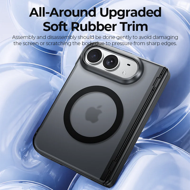 For iPhone Duo 5G Case Skin-Friendly Frosted Transparent Magnetic Wireless Charging Hinge With Tempered Film Shockproof Cover