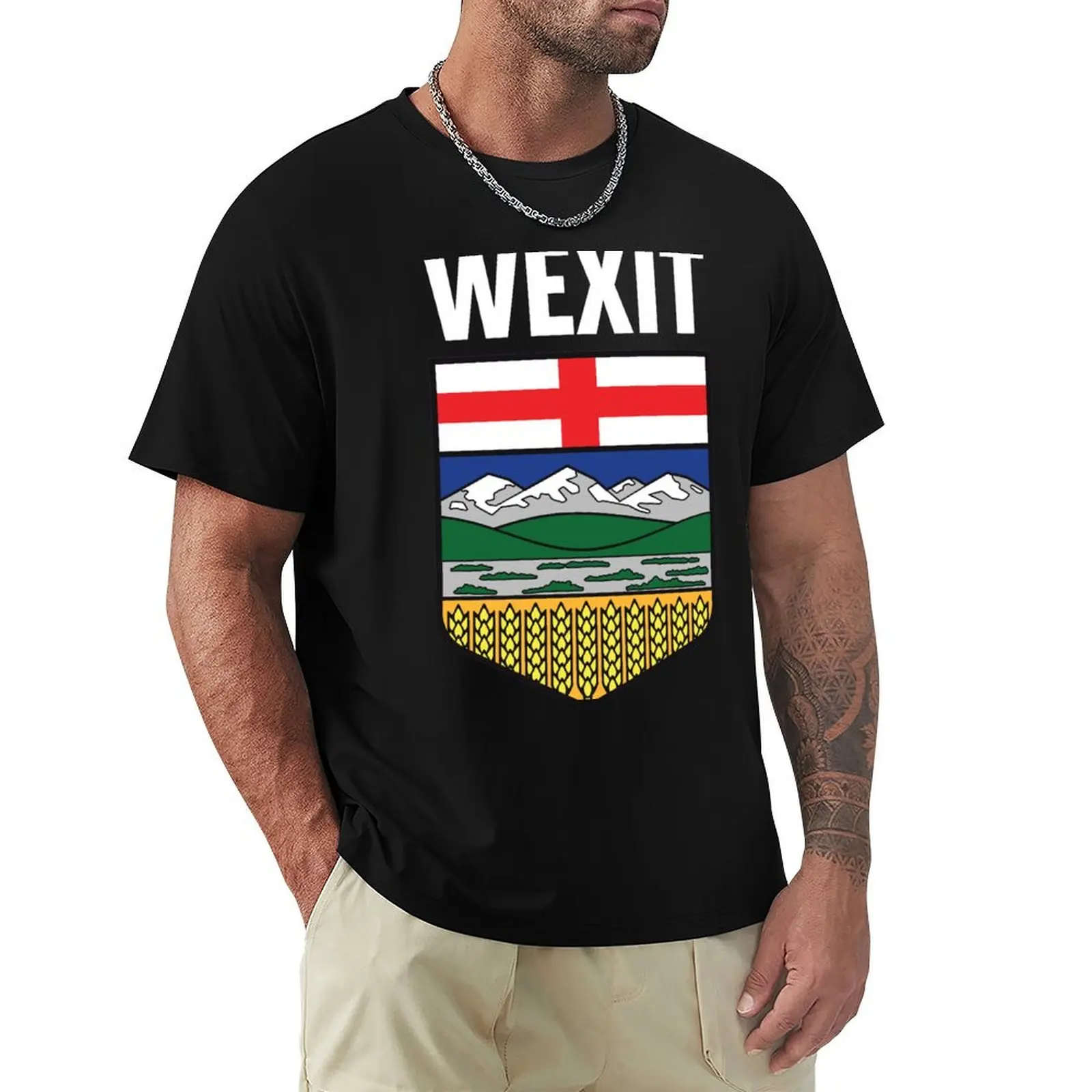 

Wexit Alberta with Coat of Arm Shield Canada Separation Movement black background HD High Quality Online Store T-Shirt