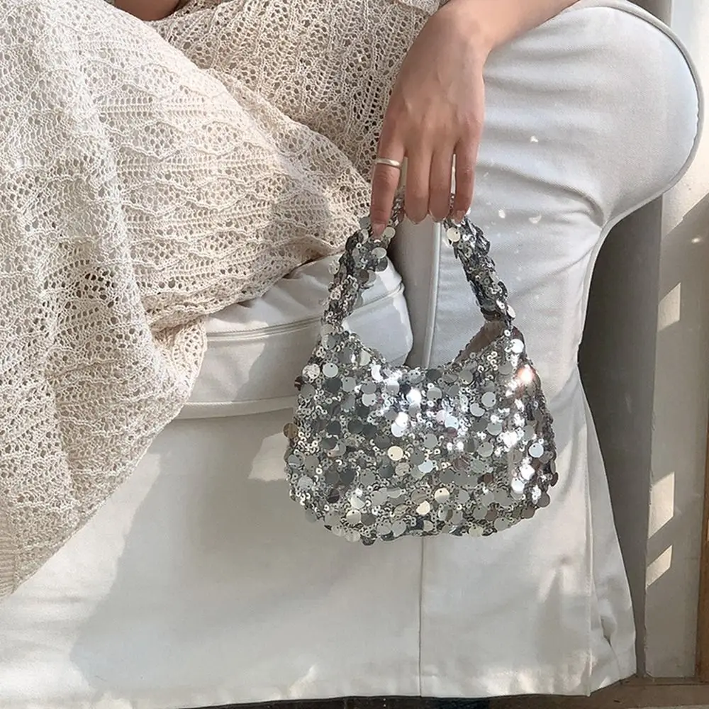

Portable Cloth Sequin Bag Purse Silver Blingbling Handbag Mobile Phone Bag Underarm Bag Travel