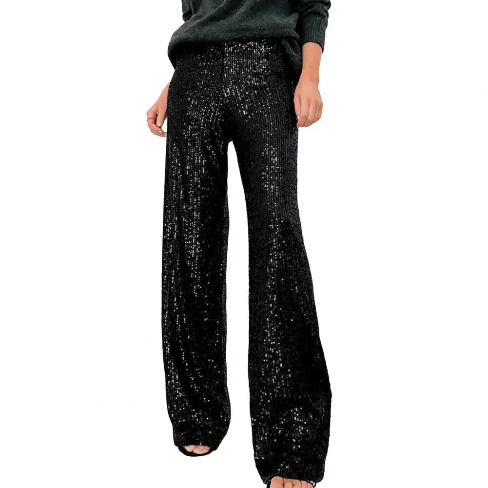 Loose Fit Women Pants Women Loose Leg Pants Women’s Mid-rise Wide Leg Pants Sparkling Sequin Trousers Night Club Party Stage