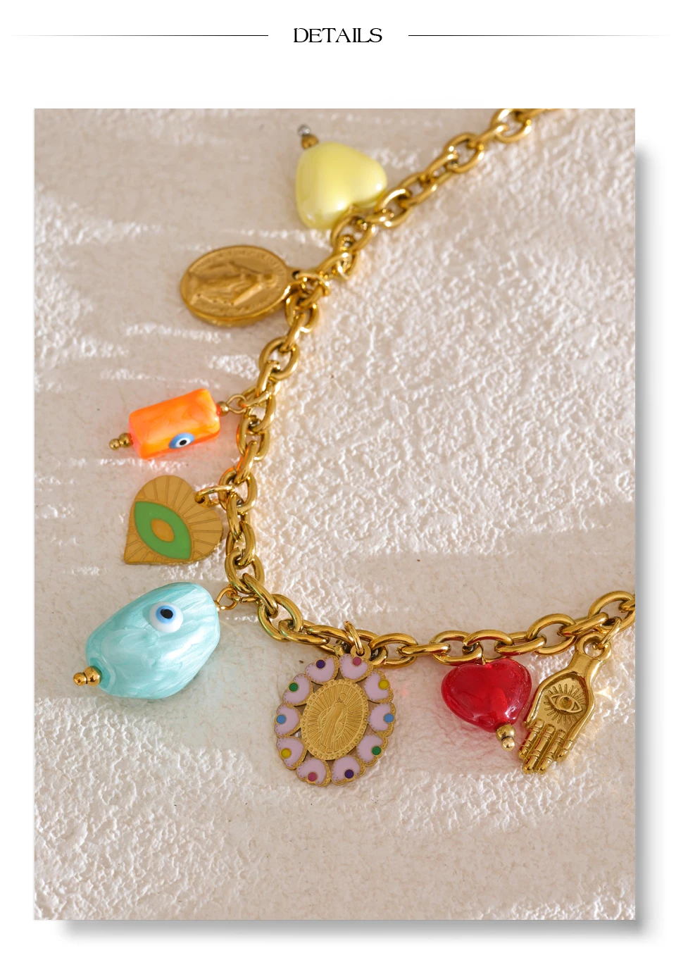 Yhpup Trendy Edelstahl Keramik Auge Herz Charms Anhänger Tropfen Halskette Goldene PVD Überzogene Mode Kragen Charme Schmuck Geschenk – Detail 10