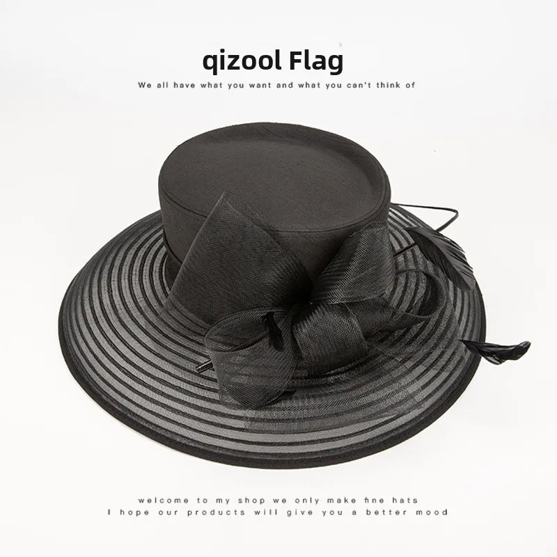 elegant-black-sun-blocking-women's-hat-half-transparent-brim-formal-party-hat-spring-summer-fashion-accessory-by-qizuo