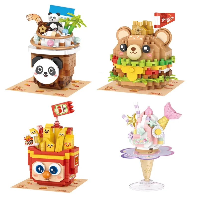 

Ice cream creative assembly ornaments dessert cola hamburger mini particle building blocks educational children's toys