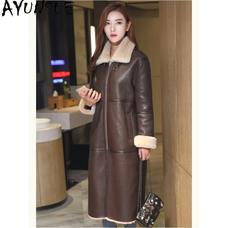 Ayunsue jaqueta de couro real mulher roupas de inverno mulher 2025 casaco de pele de cordeiro de comprimento médio roupas femininas jaquetas Куртка Ж misce