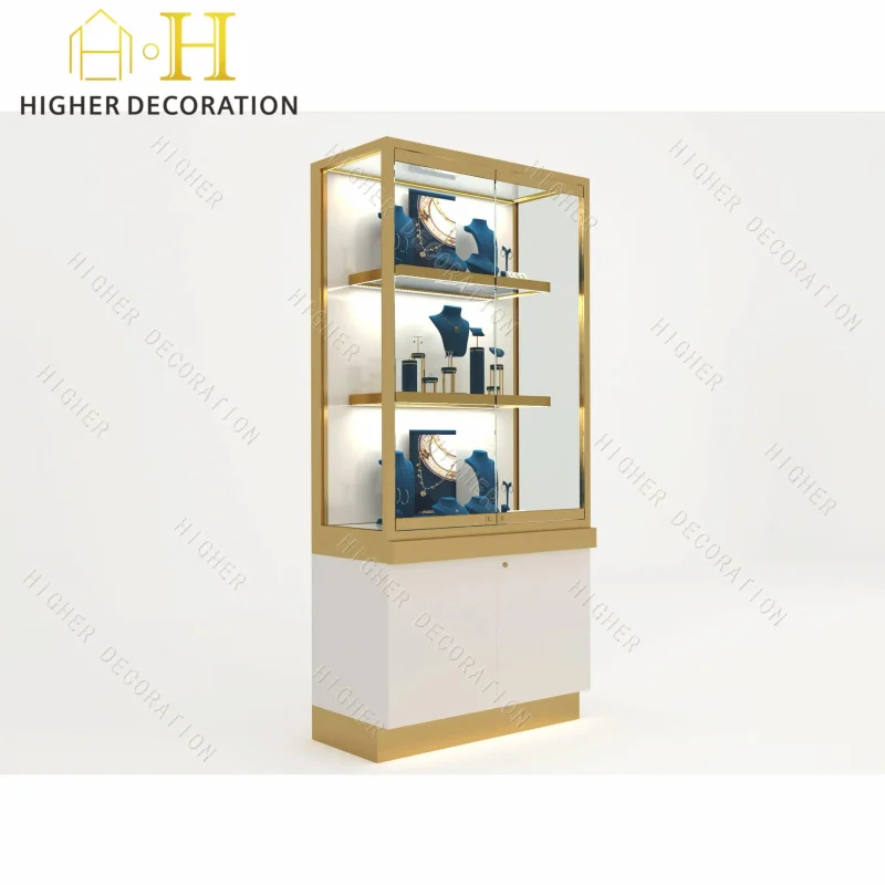 custom.Jewelry Display High Cabinet with Tempered Glass and Wood Frame Secure Store Displays Custom Size Jewelry Showcase