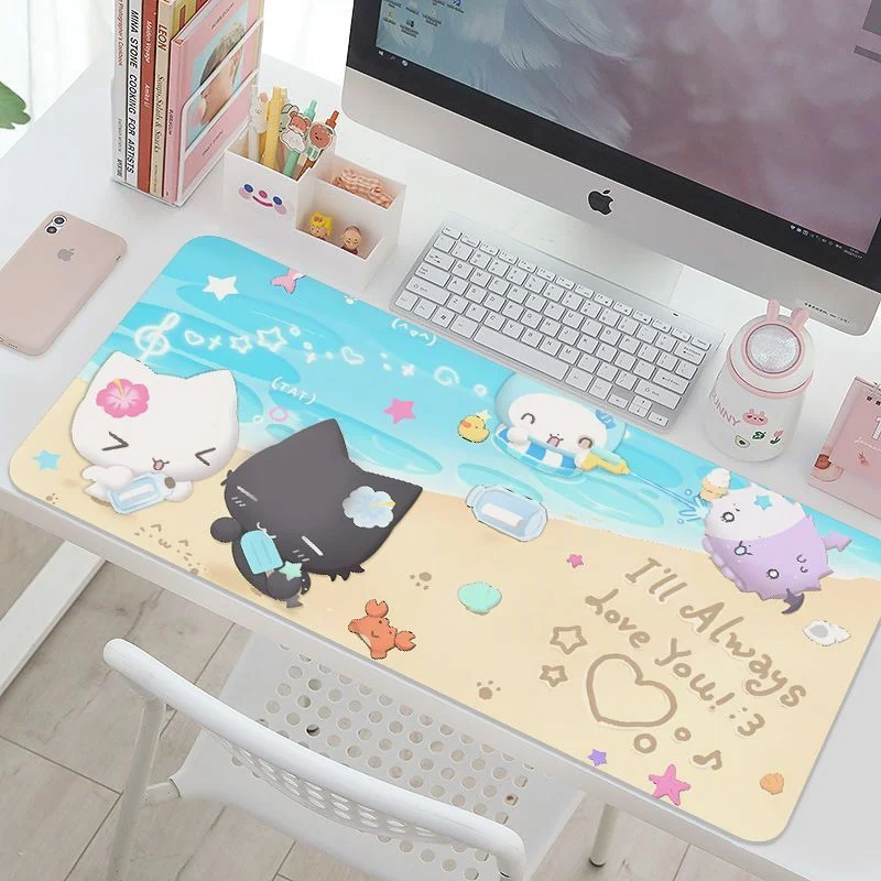 Pink Gradient Kitten Kawaii Girl Y2K Beach Rubber Mouse Pad PU Gaming Office Computer Pad Anti Slip Dirt Resistant Desk Pad