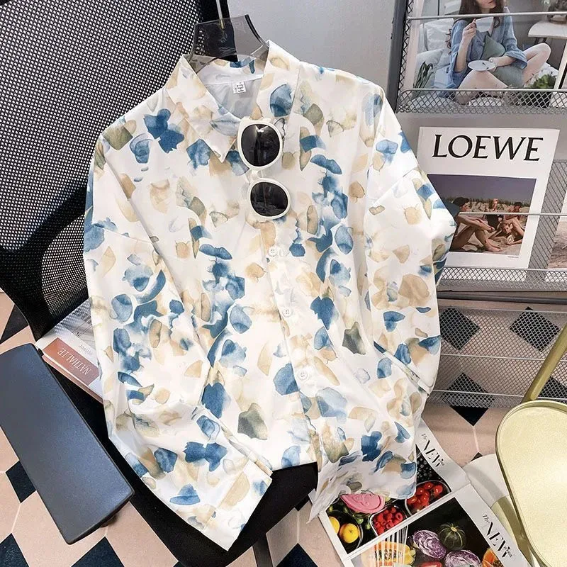 Vintage Printing Long Sleeve Shirts Women Y2K Spring Summer Chiffon Loose Casual Button Top Bf Korean Chic All-Match Blouse New