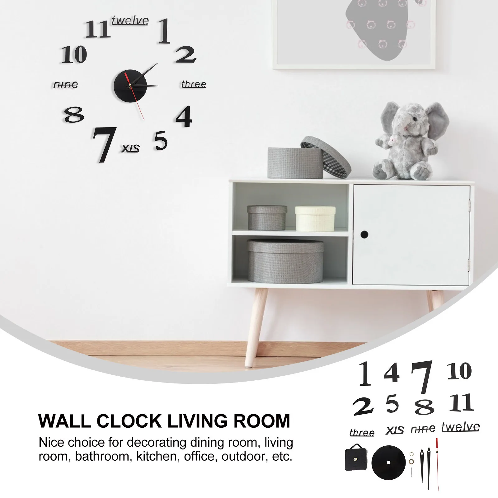 

Home Decor Mirror Wall Clock Frameless High Quality Black Clocks Living Room Digital