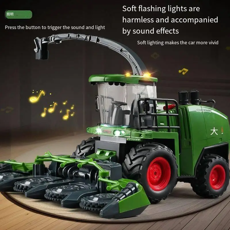 New Simulation RC Farm Tractor Truck Model 1:24 2.4G Electric Remote Control Harvester Led Light And Sound Fun Toy For Boys