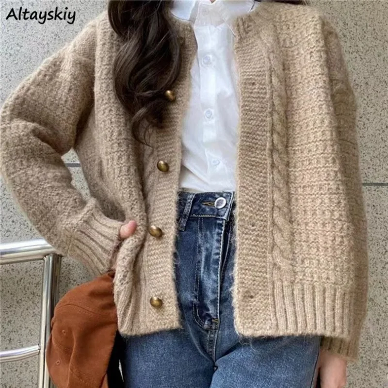 

Winter Cardigans Women Baggy O-neck Vintage Cropped Thicken Cozy Ulzzang Students Harajuku Streetwear Knitted Design Literary