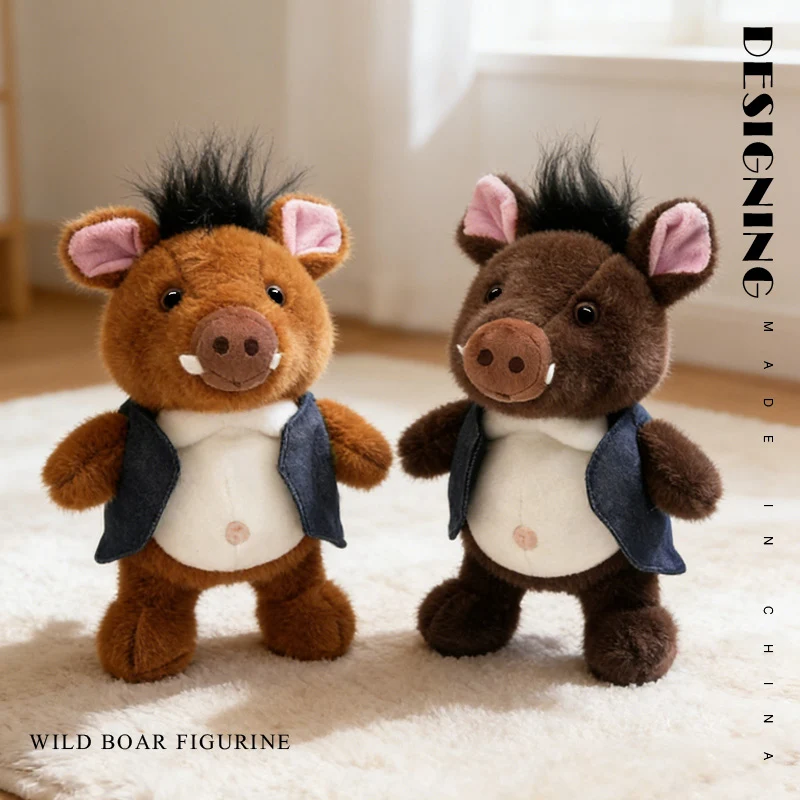 

31CM Cute Wild Boar Plush Toy with Denim Vest Soft Stuffed Animal Doll for Kids Birthday Gift Home Bedroom Decoration