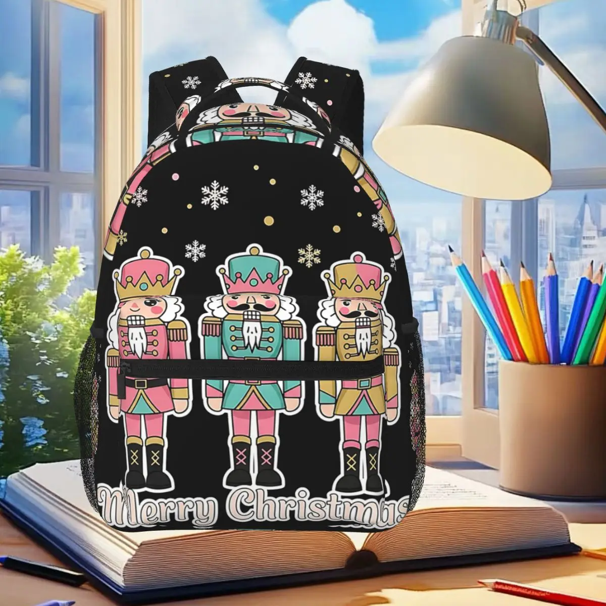 

Cartoon Christmas Nutcracker Doll Soldier Backpack Student Boys Girls BookBag Kids School Bag Laptop Shoulder Bags for Men Women
