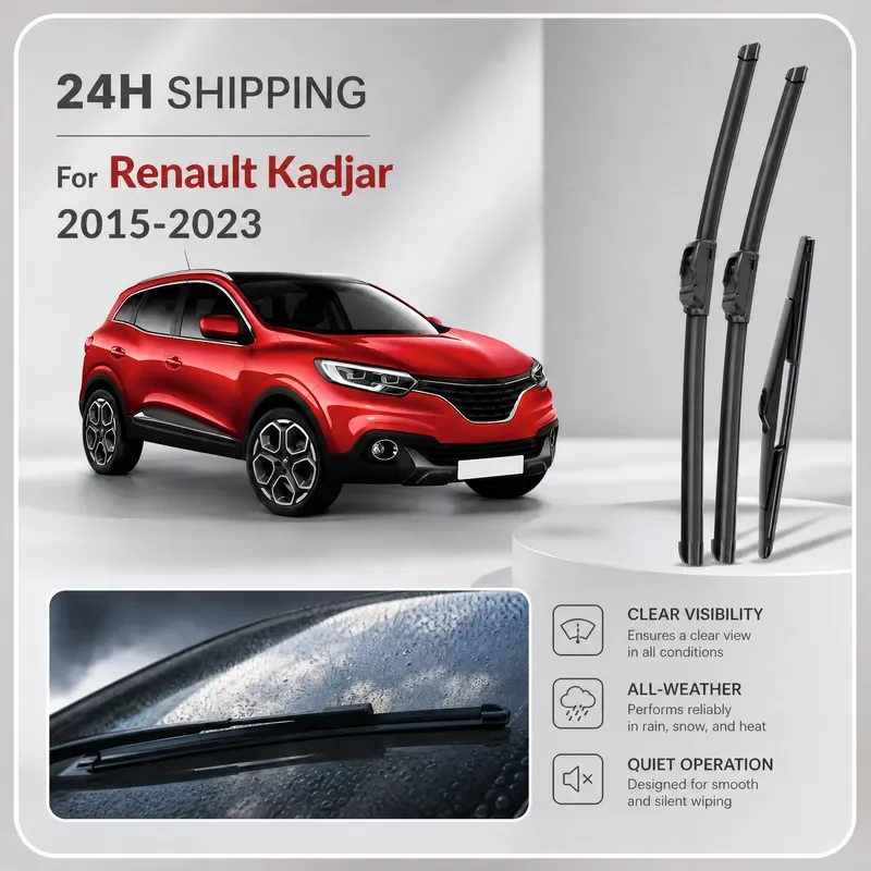 For Renault Kadjar 2015-2023 Front Rear Wiper Blades Windshield Window Rubber Refills 26 17 9 Inch Auto Accessories