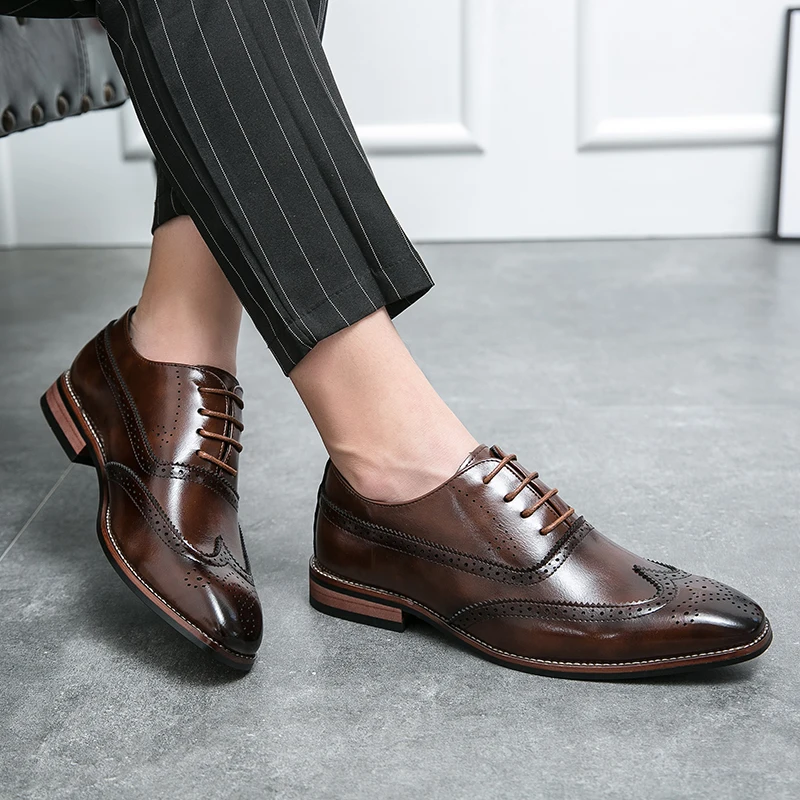 Gentleman Business Jurk Schoenen Mannen Schoenen Zwart Bruin Retro Casual Office Business Block Party Schoenen Pu Maat 38-48 Heren Schoenen