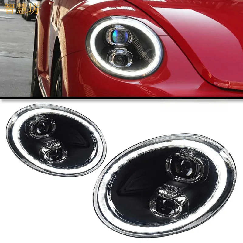 Suitable for 2013-2019 Volkswagen Beetle Headlight Assembly LED Flowing Turn Signal Dual Lens Daytime Running Light Low Beam