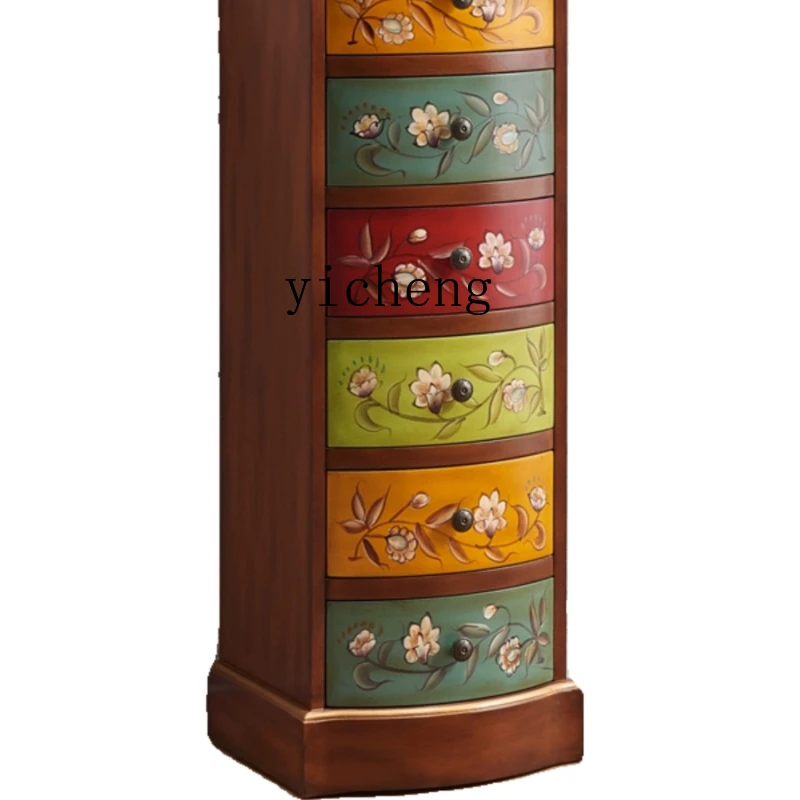 

ZF1 Retro Painted Six-chest Cabinet Solid Wood Storage Drawer Chest European Chinese Narrow Vertical Cabinet