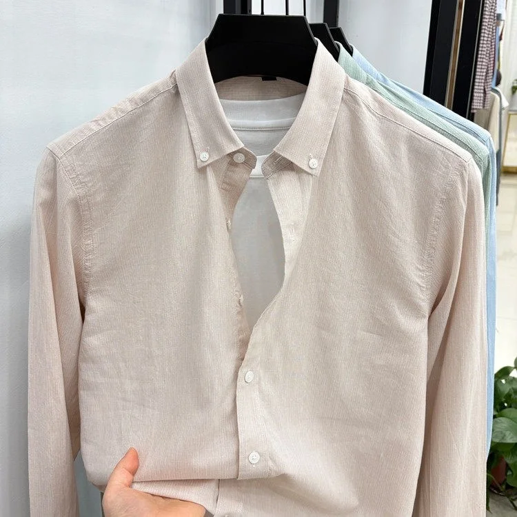 

Мужская повседневная рубашка свободного кроя из льна и хлопка с длинным рукавом, дышащая, комфортная, для ношения в любое время года