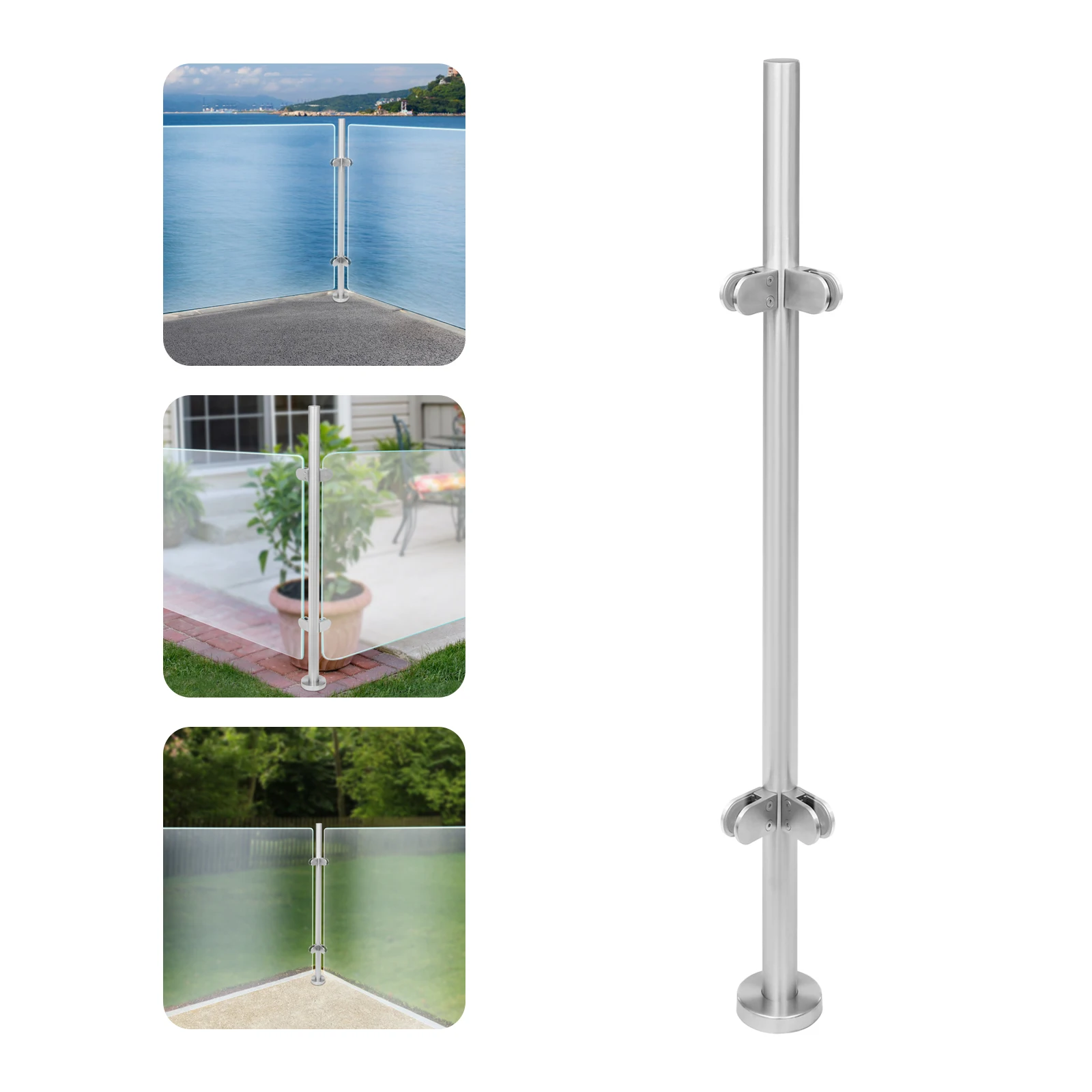Poste de barandilla de 110 cm, poste de valla de barandilla de acero inoxidable, poste de esquina, poste de acero inoxidable, espesor del material aplicable de 12 mm