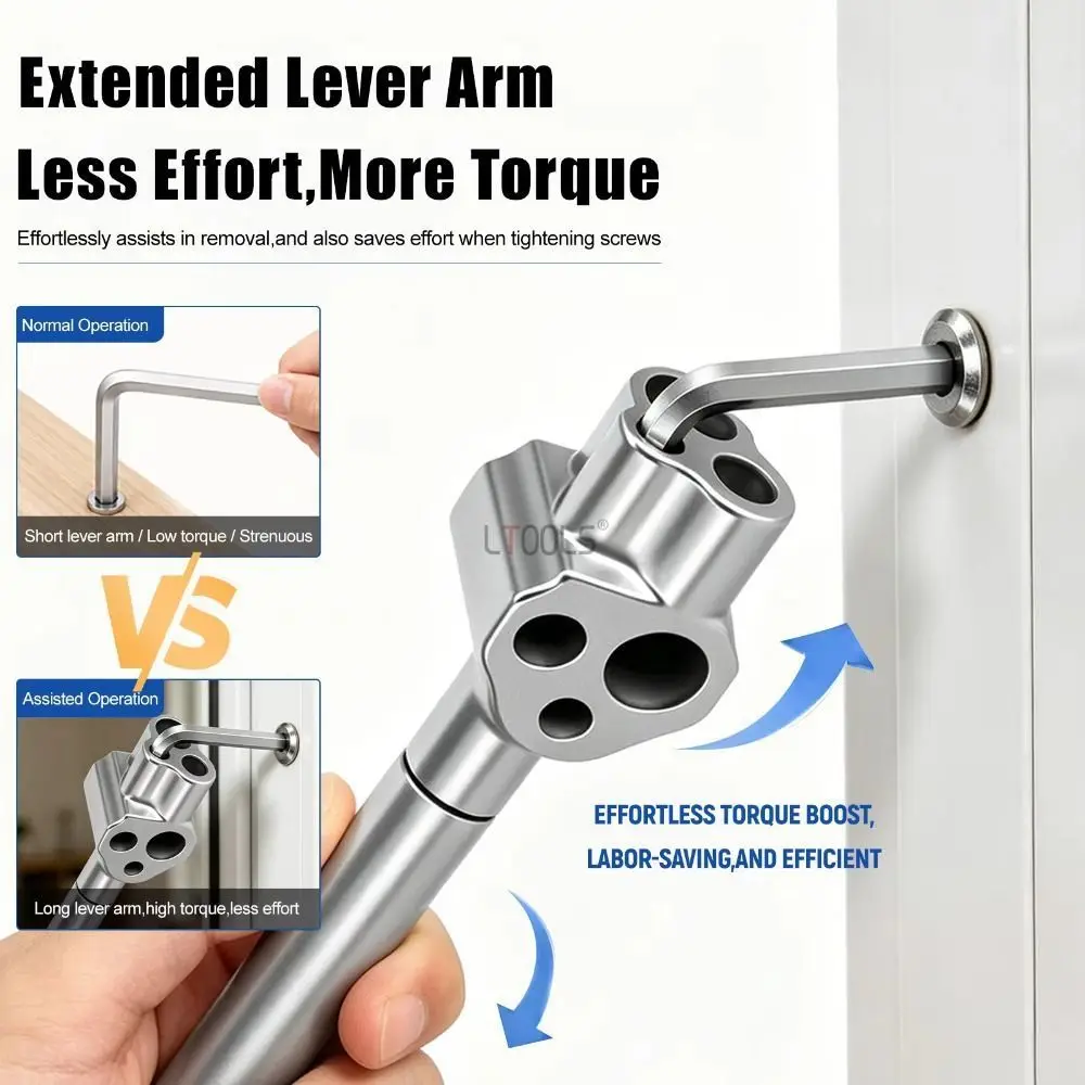 Heavy Duty Hexagonal Bit Adapter Extended Levers Design Square Sockets Multi-Function Torque Amplifier Hex Wrench Hand Tools