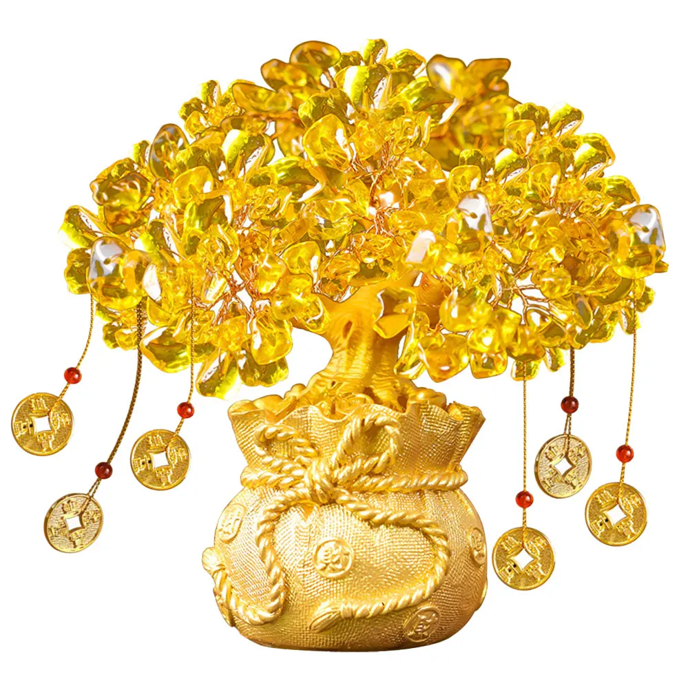 Golden Crystal Money Tree Statue Decor Fortune Cabinet Office Desk nament Gifts Mini Model Home Decoration