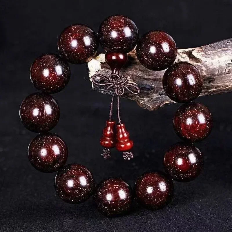 

Natural lobular rosewood bracelet men 20mm full of old material 108 Wen beads women's bracelet plate beads