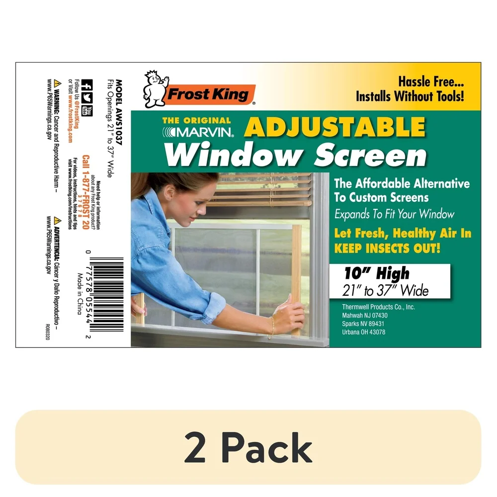 2 Pack Adjustable Window Screen 10 Inch Wood Frame Aluminum Mesh Sliding Windows Insect Protection Airflow 21 to 37 Inch Fit