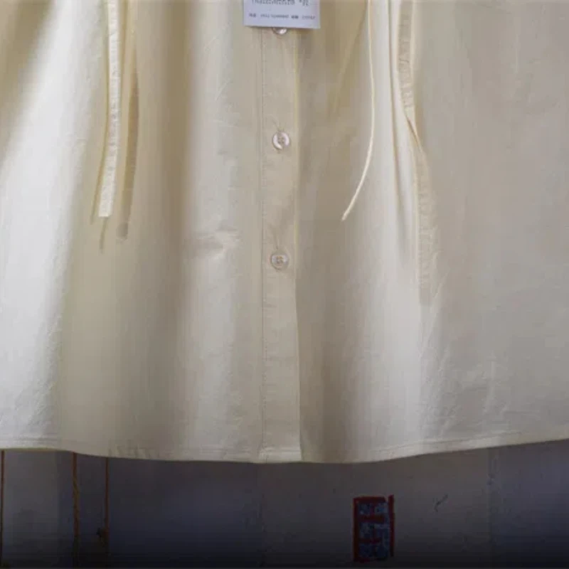 2024 New Summer Sweet Fashion Minimalist Versatile Short Sleeve Blouses Loose Doll Neck Solid Color Bow Button Women's Shirt Top