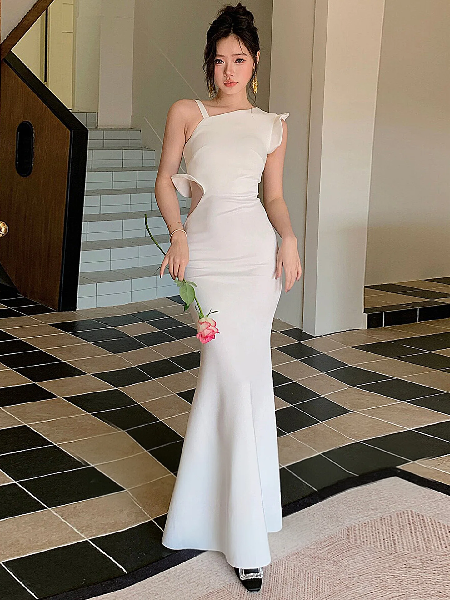 

Evening Dress Women's Single-Shoulder Sloping Shoulder Elegant Ladies Banquet High-Grade Fishtail Long Dress