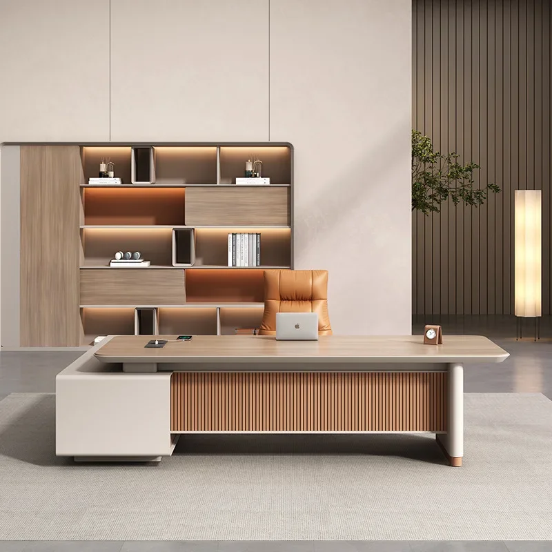 Boss table, desk, light luxury, senior sense, big class desk, president manager, office furniture table, chair combination set