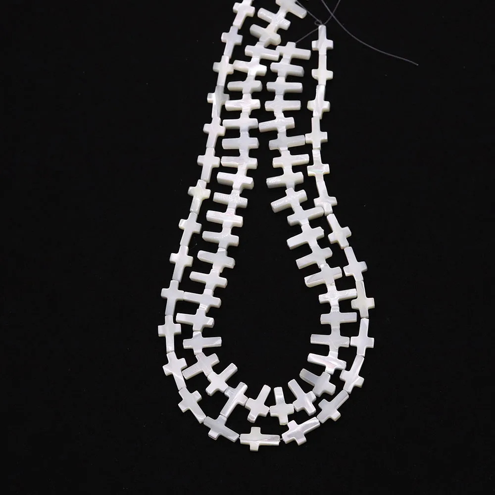 Multi-size Natural Seawater Shell Cross Shape Beads Straight/Horizontal Hole Mother of Pearl Loose Bead Accessory 1 Strand/pack