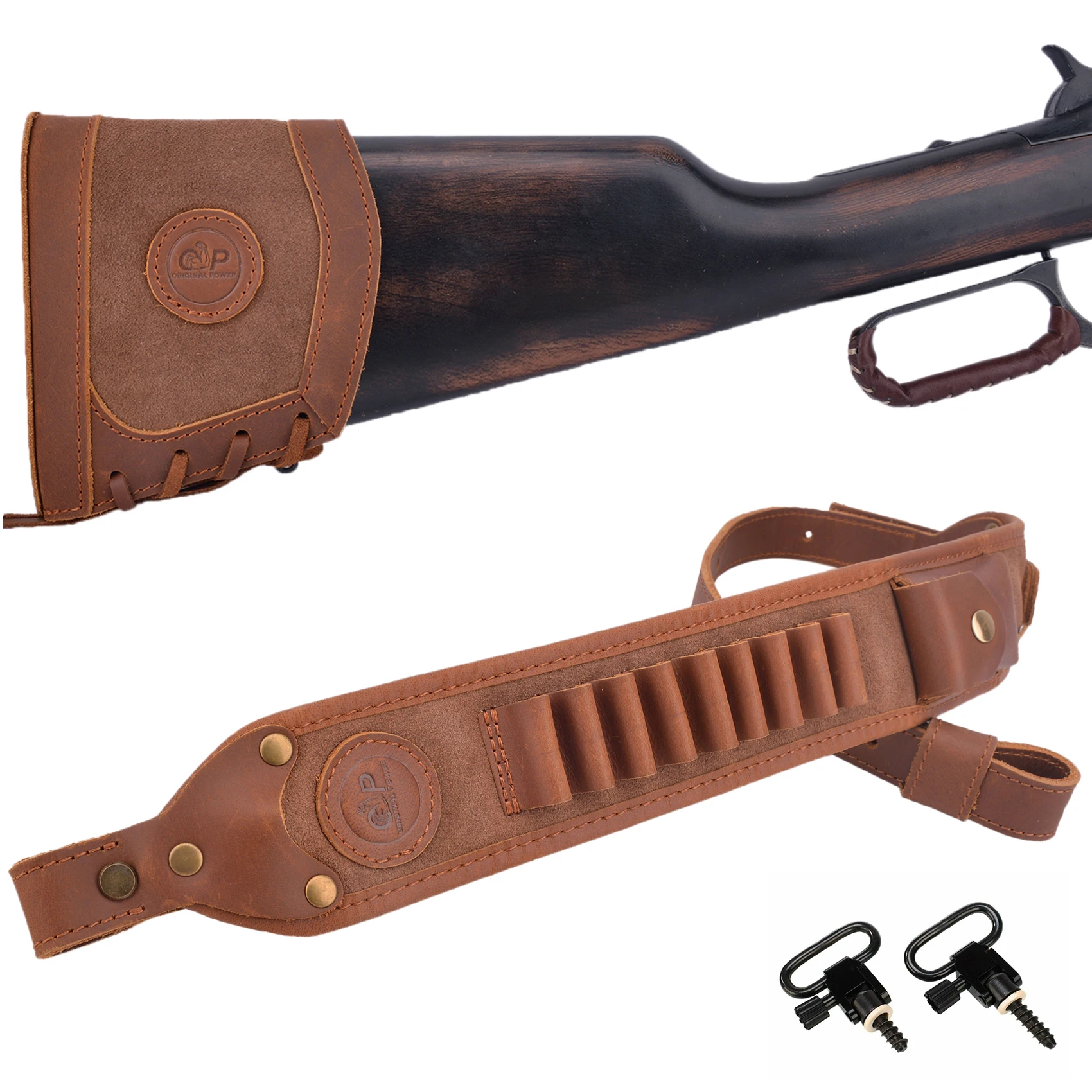 

WAYNE'S DOG Leather Rifle Buttstock Shooting Recoil Pad With Gun Shoulder Sling Belt For .308 .30-06 , .45-70 .260 .44 4140ga